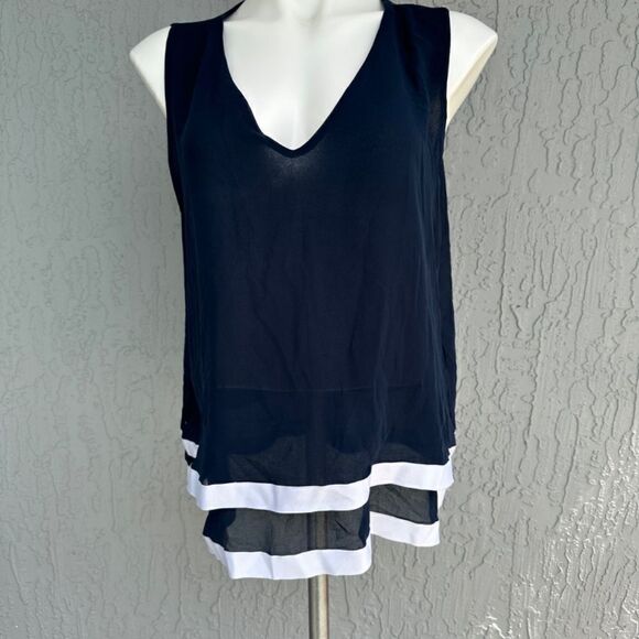 Nautica Tiered Chiffon Top Navy/White L EUC - Picture 5 of 10